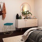 Puff Decorativo Sala De Estar Base Gold Trixie Suede Azul Cla