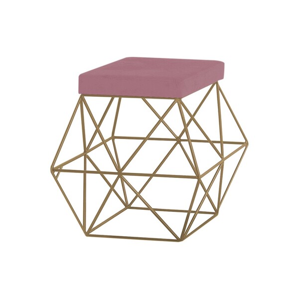 Puff Decorativo Sala De Estar Base Gold Trixie Veludo Rosê -