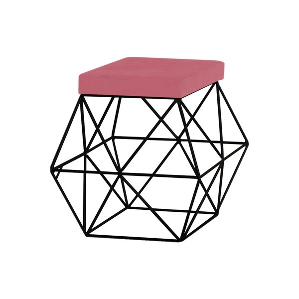 Puff Decorativo Sala De Estar Base Preto Trixie Suede Rosa -