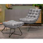 Puff Decorativo Sala De Estar Caim Base De Ferro Preto Linho