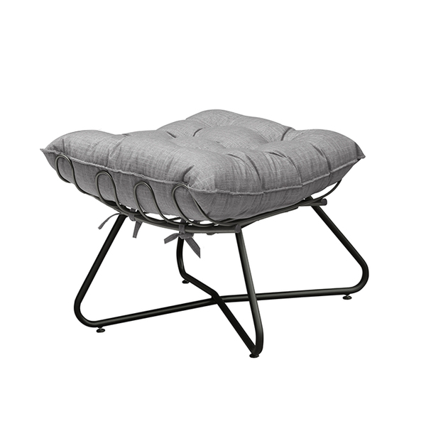 Puff Decorativo Sala De Estar Caim Base De Ferro Preto Linho