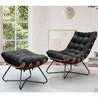 Puff Decorativo Sala De Estar Caim Base De Madeira Preto Velu