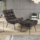 Puff Decorativo Sala De Estar Costela Base Preta Couro Marrom