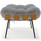 Puff Decorativo Sala De Estar Costela L02 Bouclê Cinza - Lyam