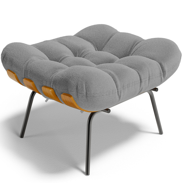 Puff Decorativo Sala De Estar Costela L02 Bouclê Cinza - Lyam