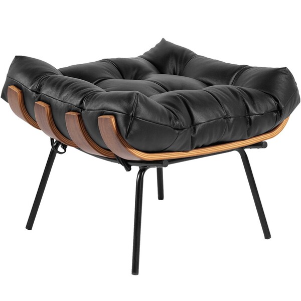 Puff Decorativo Sala De Estar Costela L04 Couro Preto - Lyam