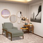 Puff Decorativo Sala De Estar Lecce Pés Madeira Linho Cinza -