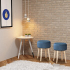 Puff Decorativo Sala De Estar Pés Palito Iene Veludo Azul Mar