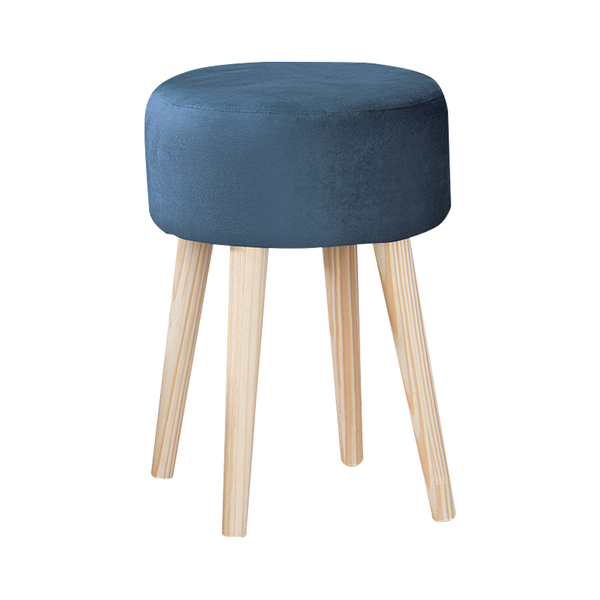 Puff Decorativo Sala De Estar Pés Palito Iene Veludo Azul Mar