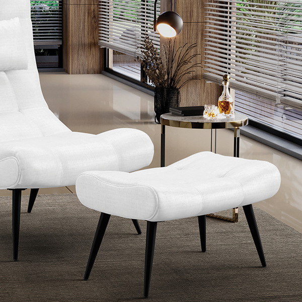 Puff Decorativo Sala De Estar Pés Palito Letty Facto Branco G