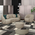 Puff Decorativo Sala De Estar Round Linho Bege G45 - Gran Belo