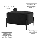 Puff Decorativo Status Base Preto Fosco Suede Preto - Nexta C