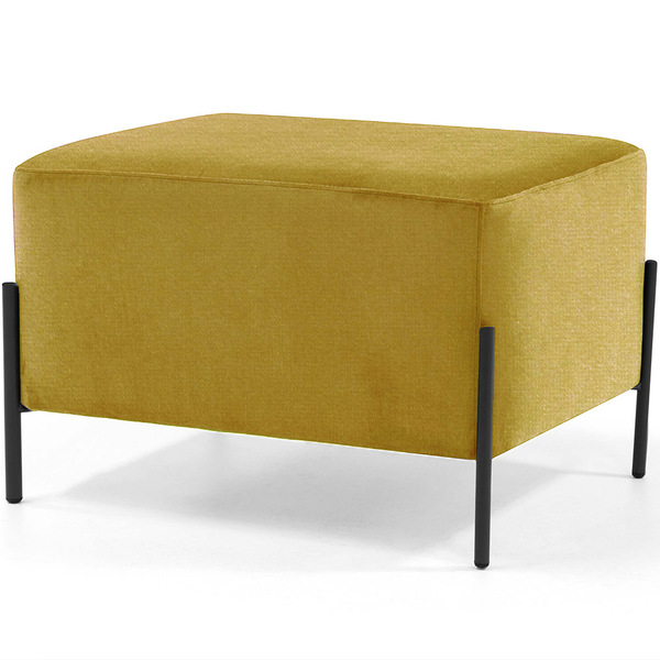 Puff Decorativo Status Base Preto Fosco Veludo Amarelo - Next