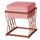 Puff Decorativo Tróia Base Bronze Veludo Rosê - Montanaris De