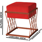 Puff Decorativo Tróia Base Bronze Veludo Vermelho- Montanaris