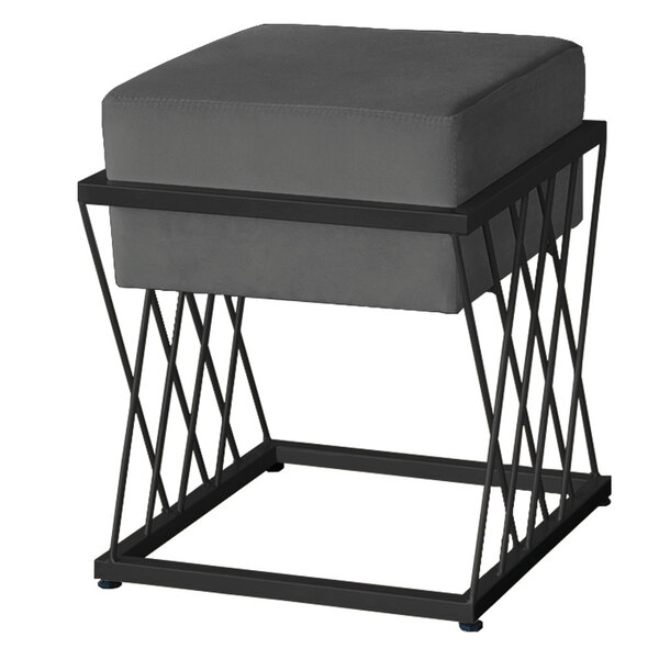 Puff Decorativo Tróia Base Preta Veludo Cinza - Montanaris De