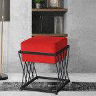 Puff Decorativo Tróia Base Preta Veludo Vermelho - Montanaris