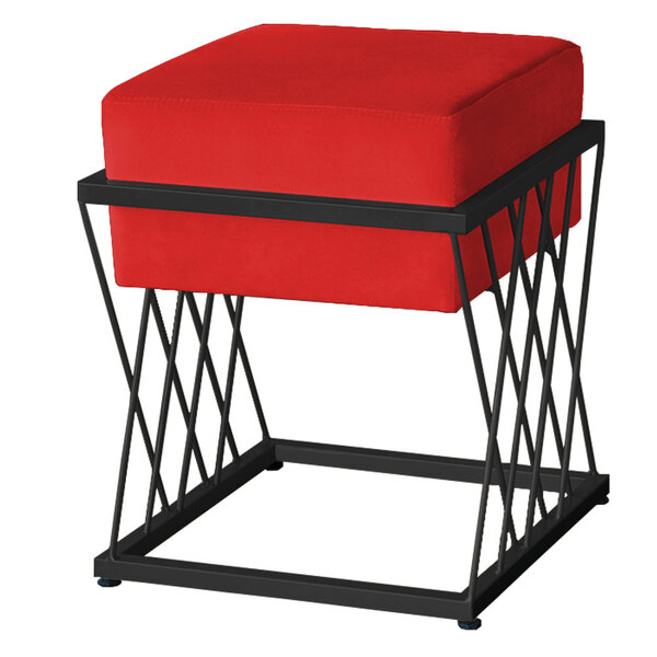 Puff Decorativo Tróia Base Preta Veludo Vermelho - Montanaris