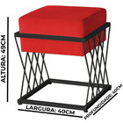 Puff Decorativo Tróia Base Preta Veludo Vermelho - Montanaris