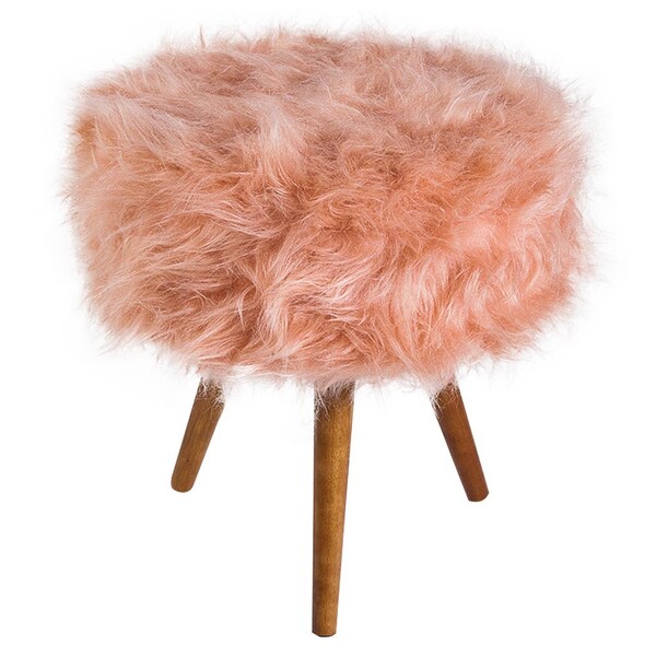 Puff Decorativo Turim Mdf Com Pés Palito Madeira Pelúcia Rosê