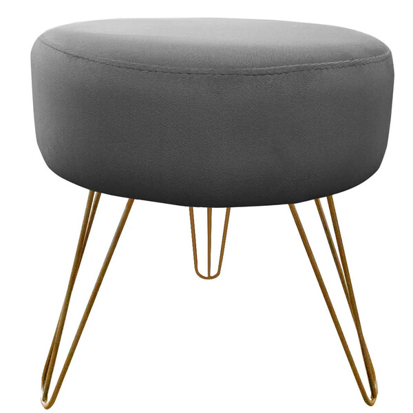 Puff Decorativos Sala Quarto Tunísia Veludo Cinza Base Dourad
