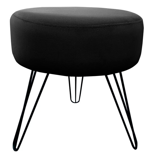 Puff Decorativos Sala Quarto Tunísia Veludo Preto Base Preta