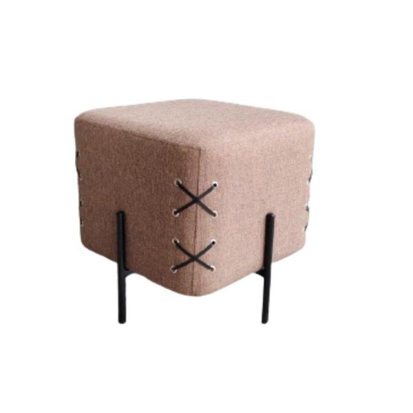 Puff Drone Com Linho Marrom E Pé Metal Preto