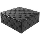 Puff Em Couro Preto Com Botões Encapados 80x80cm Cayenne