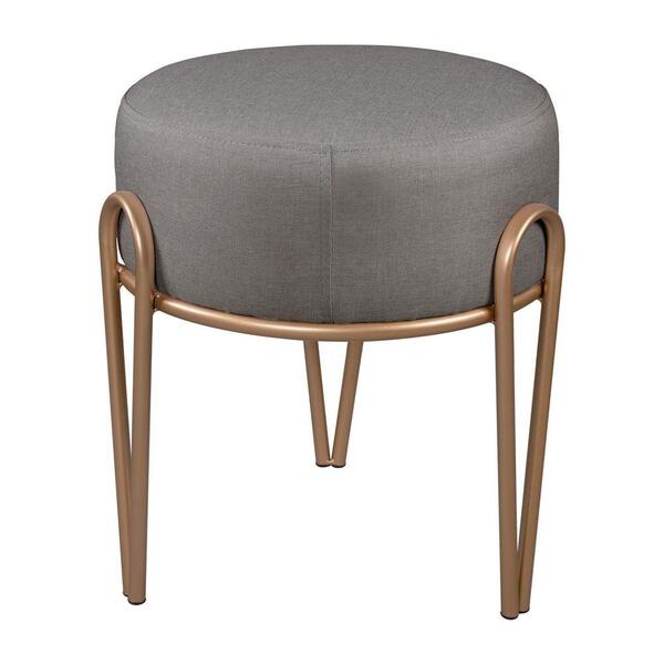 Puff Em Linho Redondo Gotta Pés Em Metal Linho Cinza