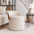 Puff Encosto Corino Linho Orgânico Sala Redondo Quarto Banco