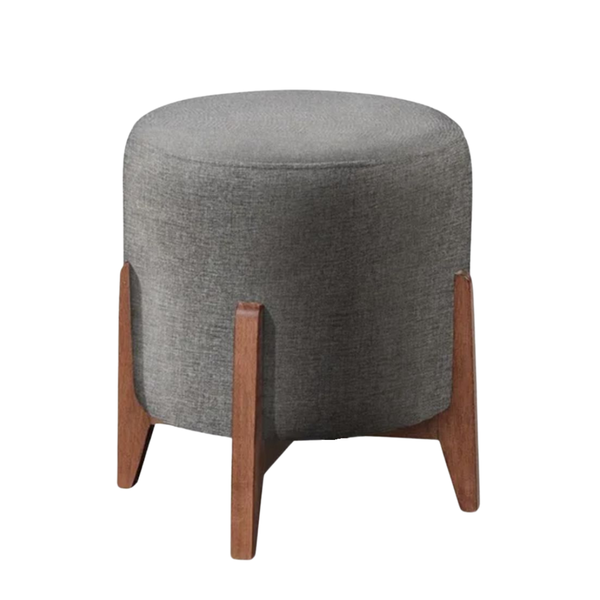 Puff Estofado Decorativo Para Sala Redondo Eloá Corino Cinza