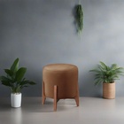 Puff Estofado Decorativo Para Sala Redondo Luxo Londres Linho