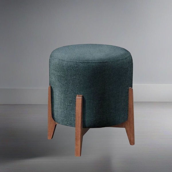 Puff Estofado Decorativo Para Sala Redondo Luxo Thor Linho Az