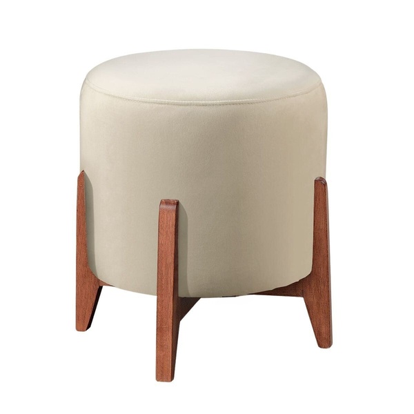 Puff Estofado Decorativo Para Sala Redondo Marrocos Linho Mar