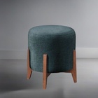 Puff Estofado Decorativo Para Sala Redondo Paris Linho Azul M