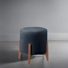 Puff Estofado Decorativo Para Sala Redondo Paris Veludo Azul