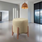 Puff Estofado Decorativo Para Sala Redondo Thor Corino Bege