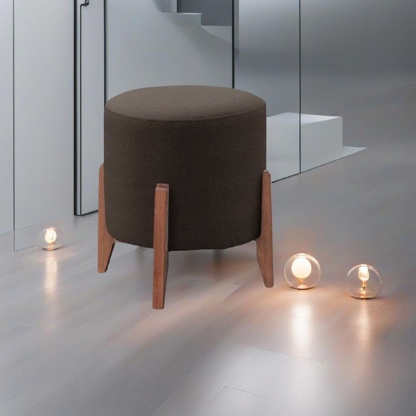 Puff Estofado Decorativo Redondo Sala De Estar Thor Suede Mar