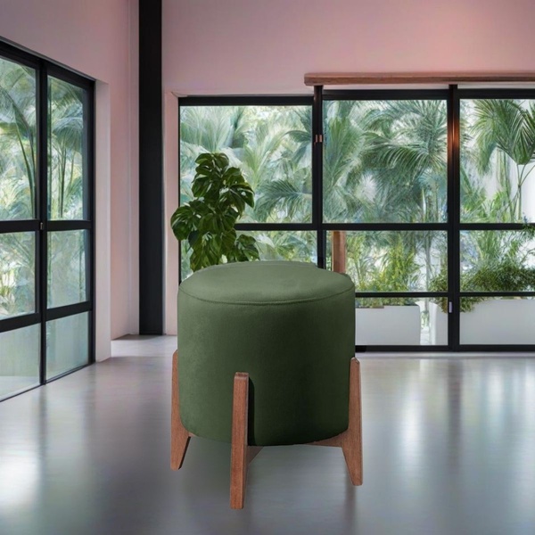 Puff Estofado Decorativo Redondo Sala De Estar Thor Suede Ver