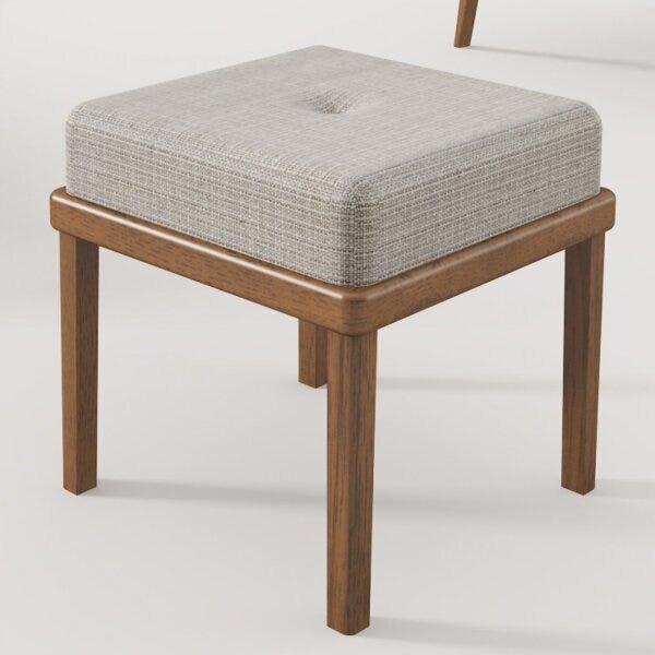 Puff Estofado Pés Em Madeira Maciça Londres Volttoni Nogueira