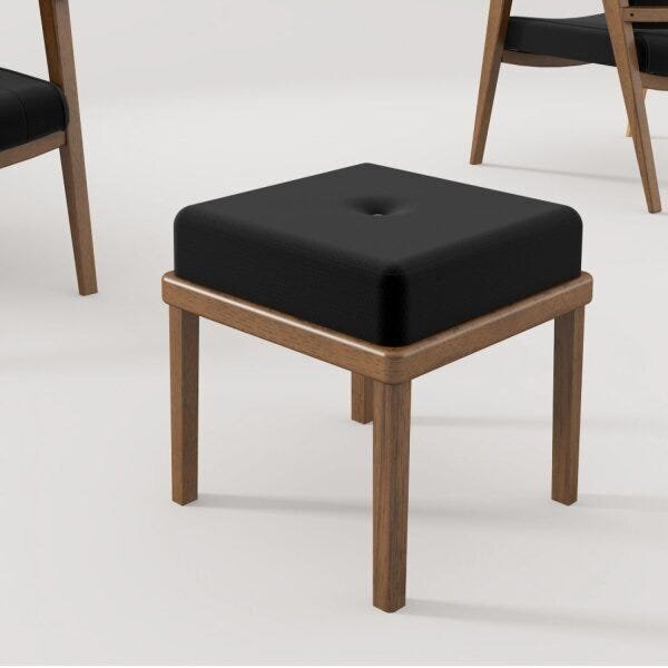 Puff Estofado Pés Em Madeira Maciça Londres Volttoni Nogueira