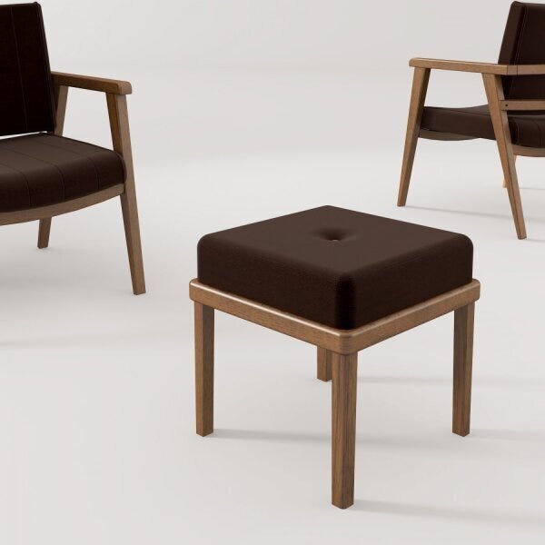 Puff Estofado Pés Em Madeira Maciça Londres Volttoni Nogueira