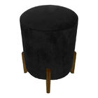 Puff Evo Redondo Peach Veludo Preto Pequeno 35cm De Diâmetro