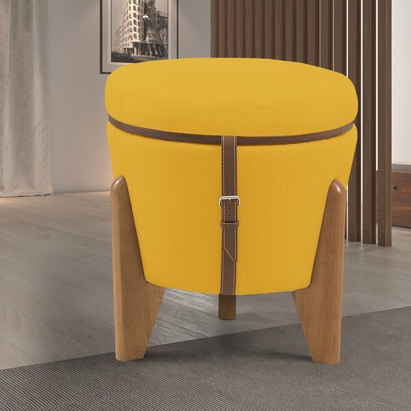 Puff Flex Veludo Base Tampo Imbuia Amarelo