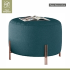 Puff Girassol Cobre/linho Jeans Azul - Mais Decor