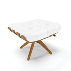 Puff Giratório Costela Corino Branco Base Madeira Ma30 - D'ro