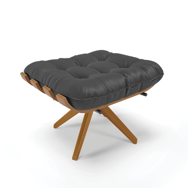 Puff Giratório Costela Corino Preto Base Madeira Ma30 - D'ros