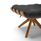 Puff Giratório Costela Corino Preto Base Madeira Ma30 - D'ros