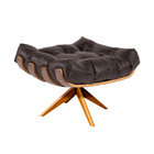 Puff Giratório Costela Couro Legítimo Base Madeira Ma30 - D'r