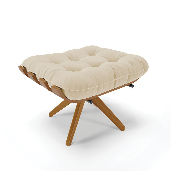 Puff Giratório Costela Linho Areia A27 Base Madeira Ma25 - D'